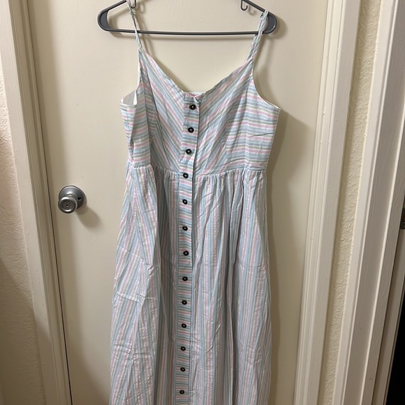 NWOT Pastel Pin Stripe Button Up Long Dress - Picture 6 of 8